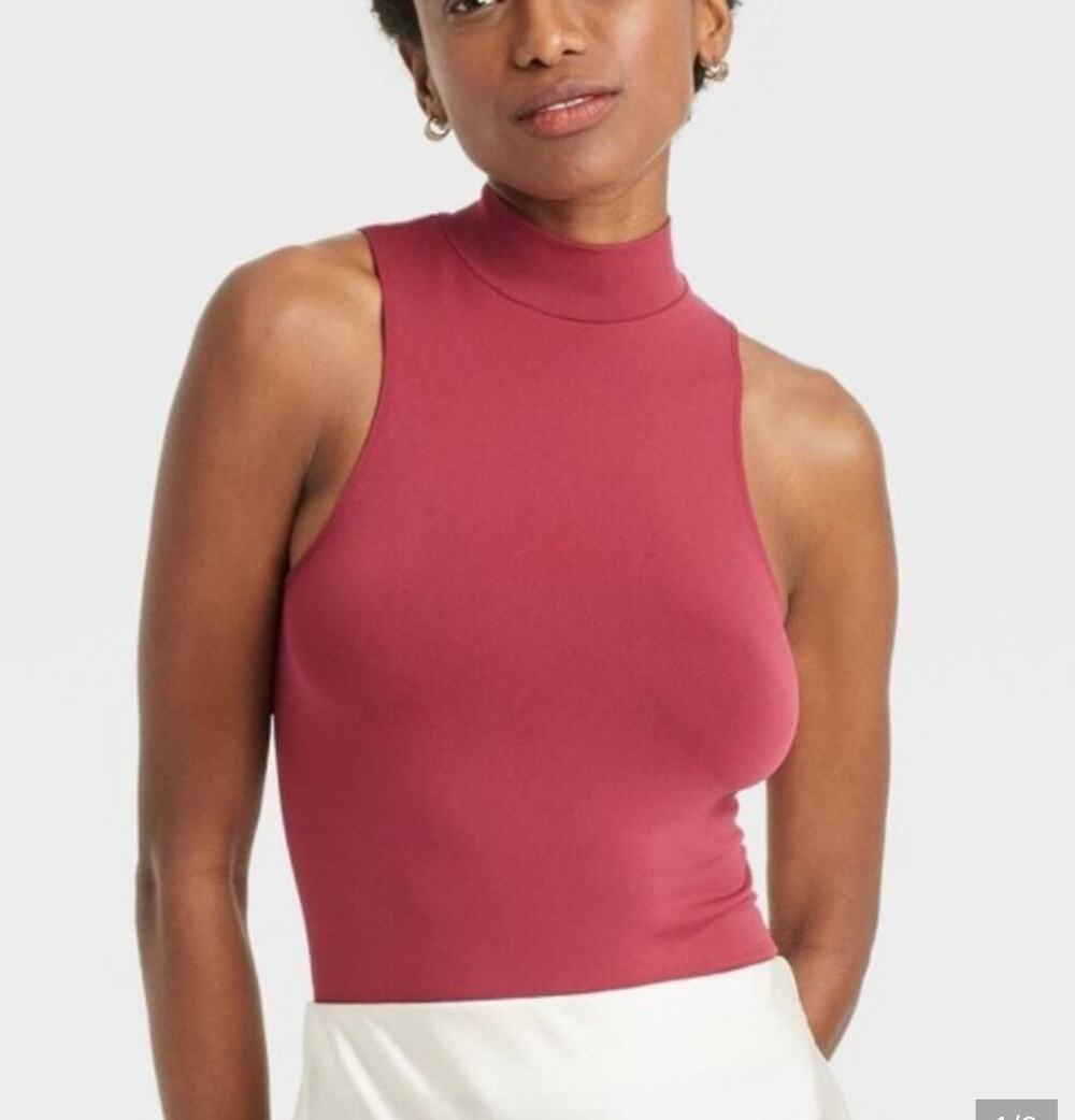 NWT A New Day Dark Pink Mock Neck Sleeveless Seamless Bodysuit Size Large
